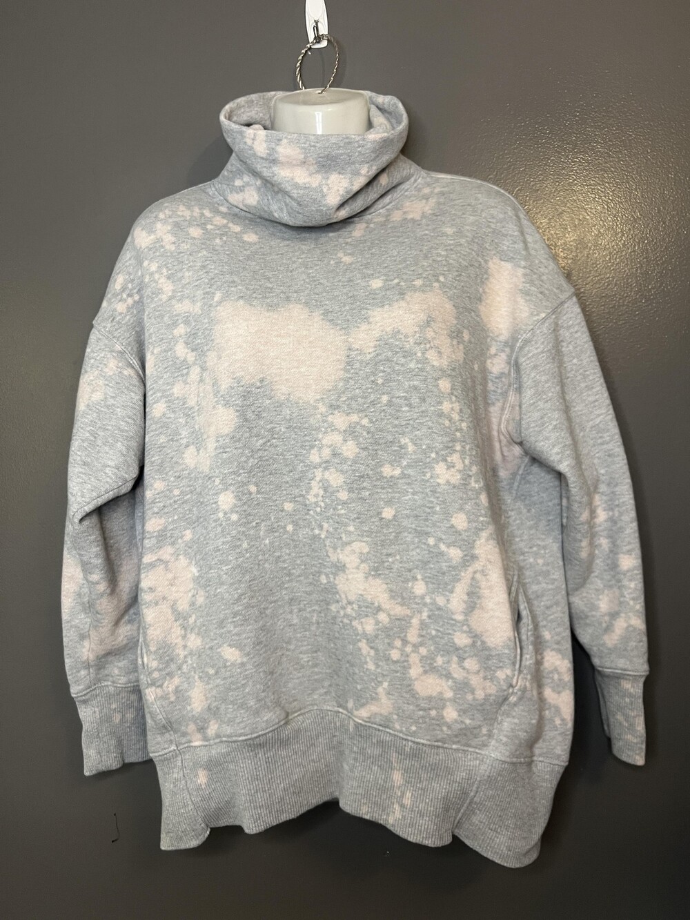 Aerie Sweatshirt Womens XS Gray Bleach Tie Dye Cowl Neck Fleece Pullover Lounge